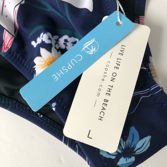 CUPSHE Navy Floral Cutout Bikini Size L - Picture 4 of 12